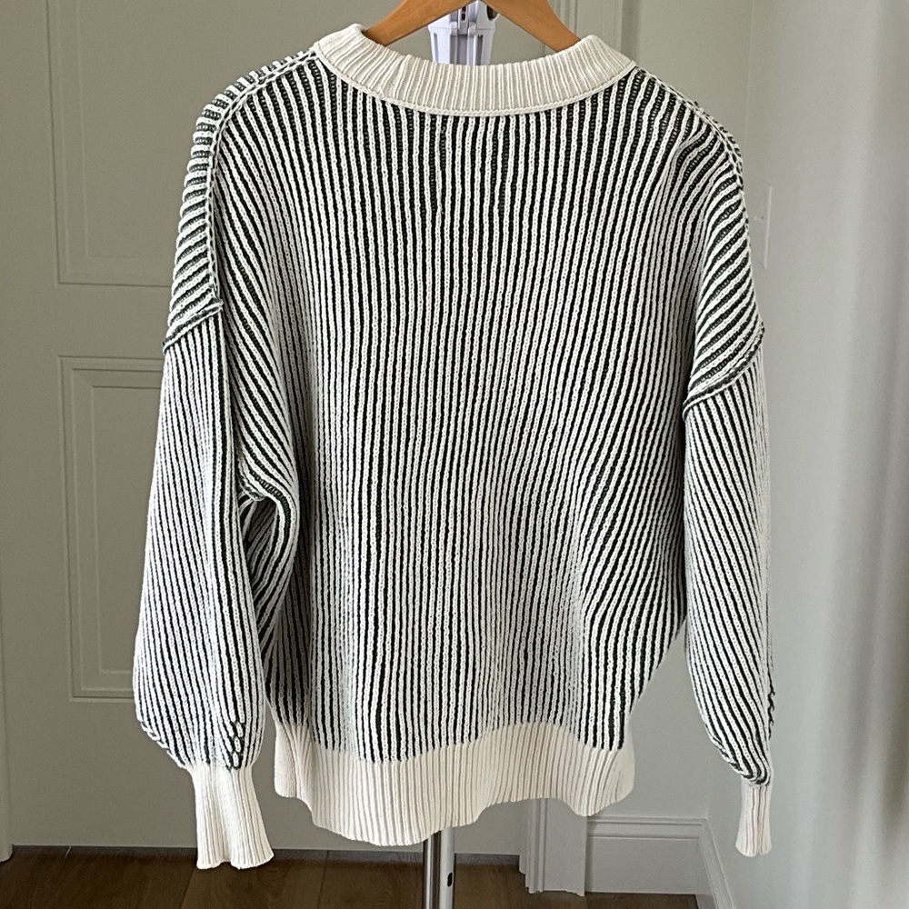 Aerie Green Cream Ribbed Knit Oversized Sweater Drop Shoulder - Picture 2 of 6